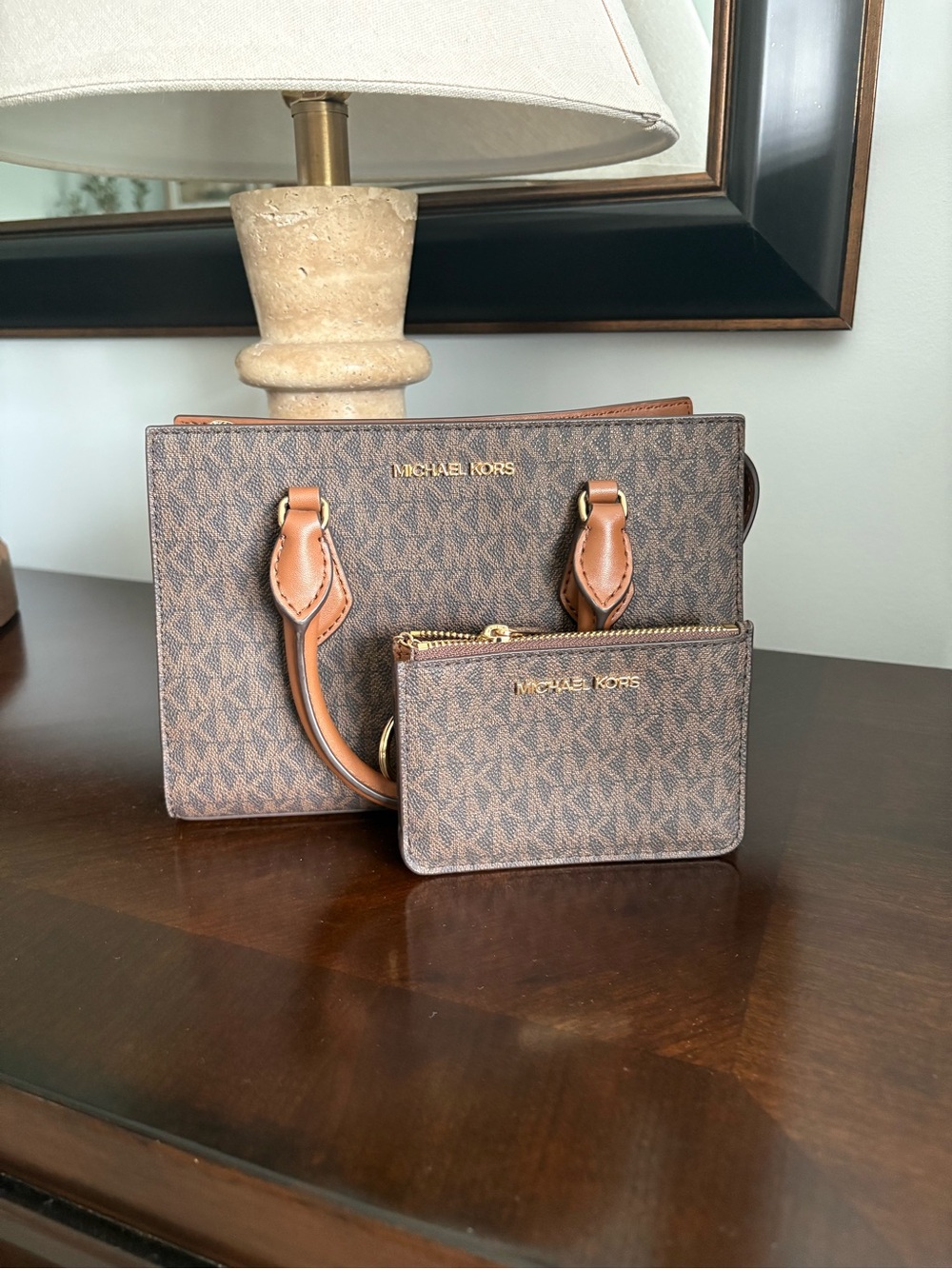 Michael Kors Sheila Small Zip Satchel Shoulder Crossbody Bag With Card Case